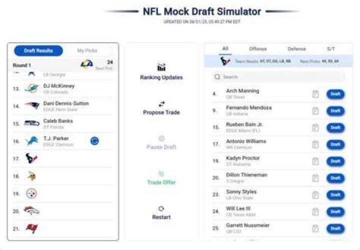 PFN Mock Draft Simulator - Desktop